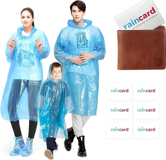 Wallet-Friendly Reusable Rain Card — Adult Raincoat, Multicolour (Set of 5)